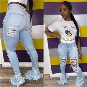 Bell bottom distressed jeans